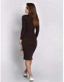 Einfaches geripptes Kleid mit langen Ärmeln, braun FG548 – Online-Shop – Boutique